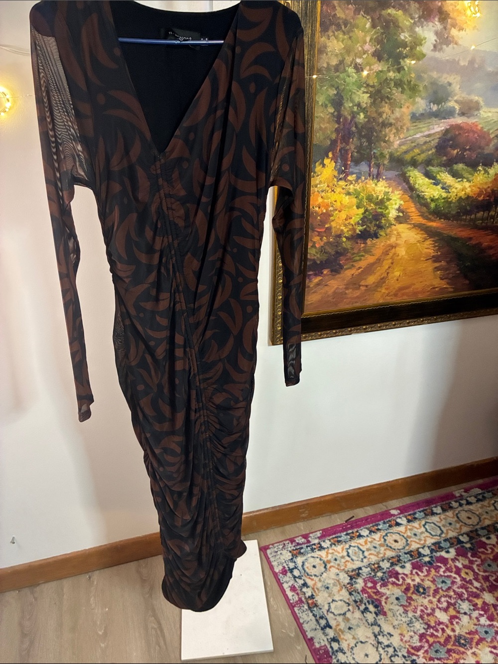 11 Honore Brown & Black Midi Dress